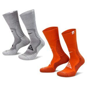 2 $28 NIKE ACG CUSHIONED TRAIL HIKING SOCKS DV5465-100/800 GREY&ORANGE M(6-8)